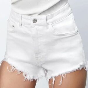 Zara White Jean Shorts Distressed High-Waisted